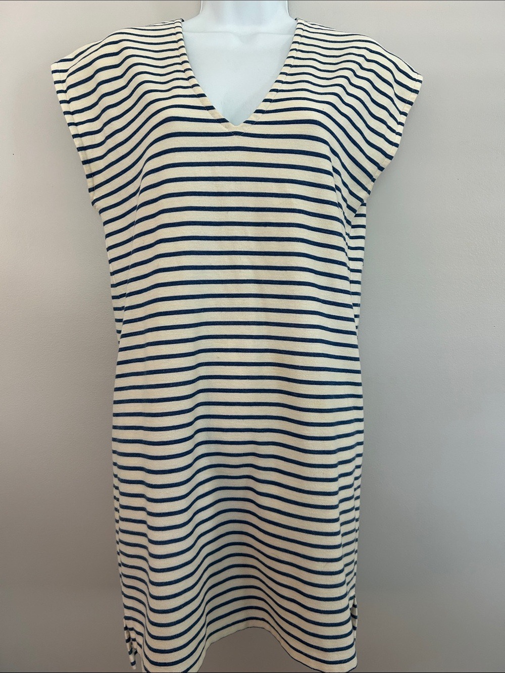Madewell Striped V-Neck Sleeveless Blue/Cream Dress